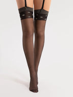 Calze velate 15 denari per reggicalze con bordo a pois