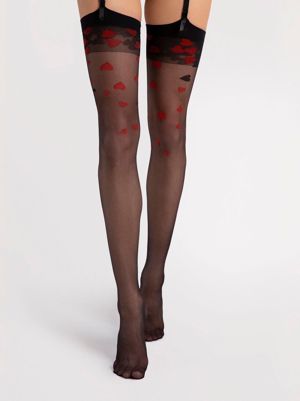 Calze velate per reggicalze con cuori rossi - 20 den | alice