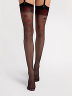 Calze velate per reggicalze con cuori rossi - 20 den | alice