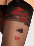 Calze velate per reggicalze con cuori rossi - 20 den | alice