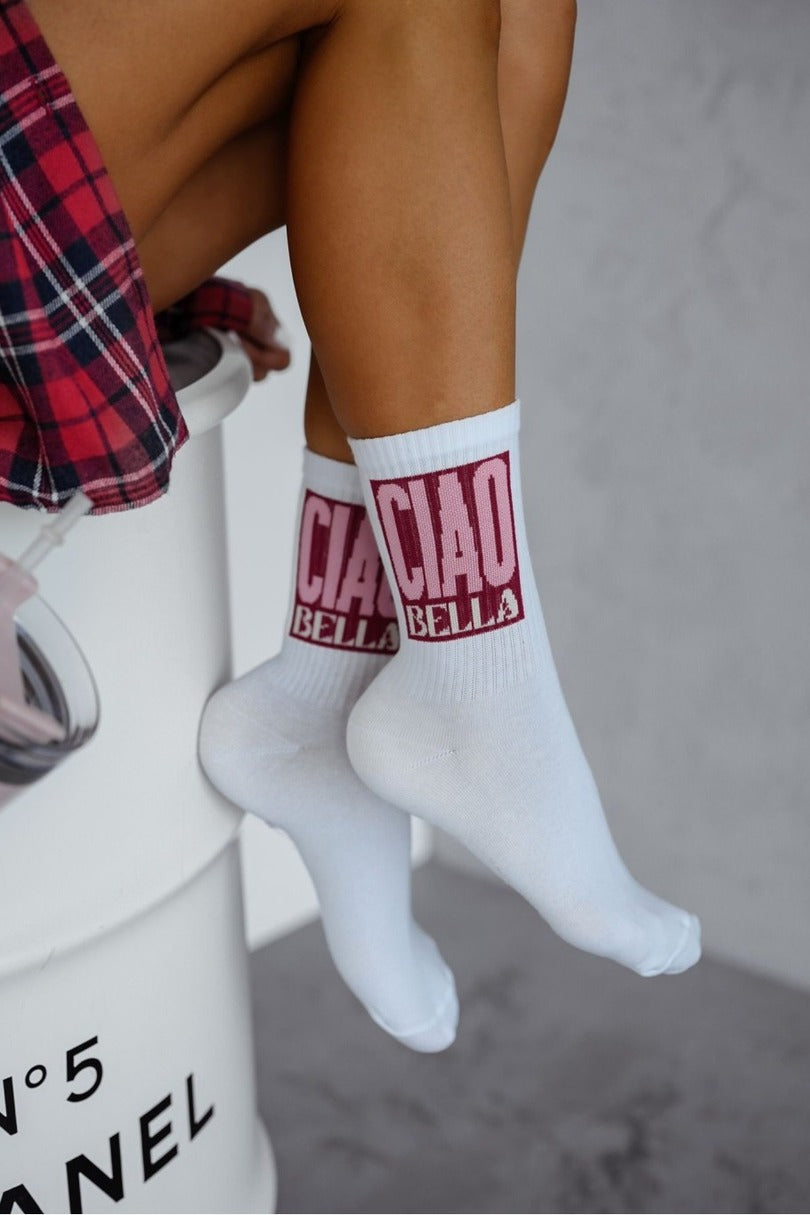 Calzini da donna in cotone con scritta ’ciao bella’