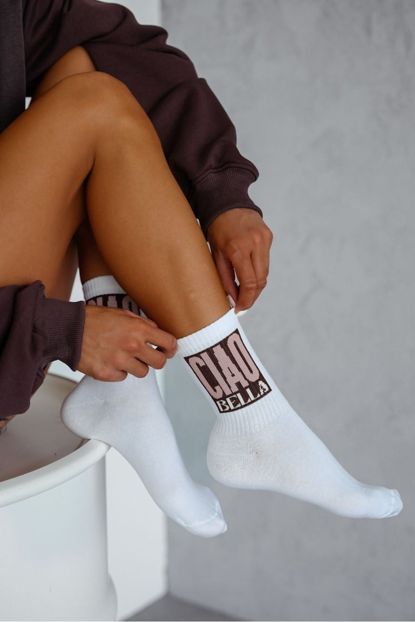 Calzini da donna in cotone con scritta ’ciao bella’