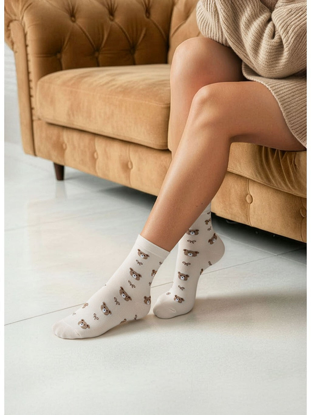 Calzini da donna in cotone con motivo orsetti | 0200-191