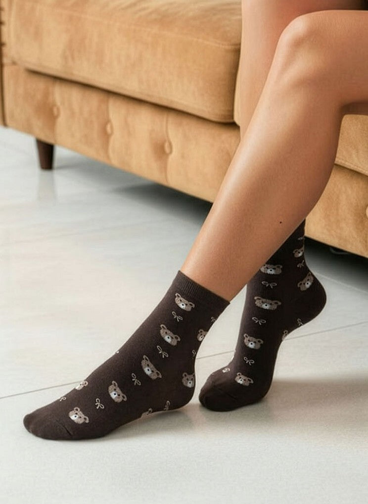 Calzini da donna in cotone con motivo orsetti | 0200-191