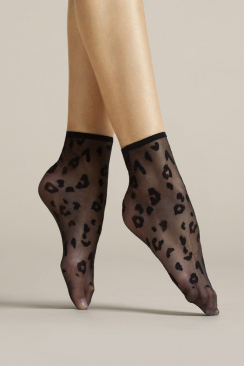 Calzini velati a stampa animalier con bordo comfort - 8 den