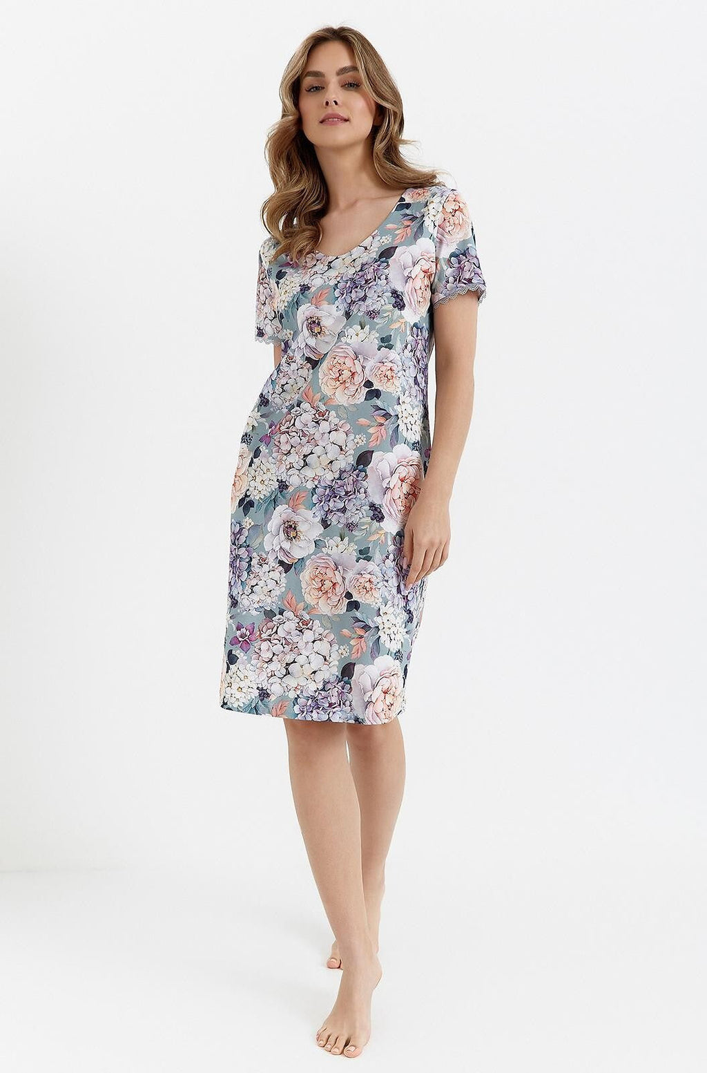 Camicia da notte da donna in cotone 100% ortensia 466