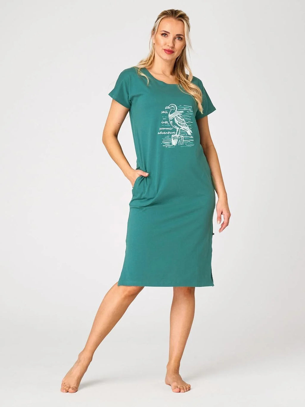 Camicia donna in cotone – homewear con stampa gabbiano