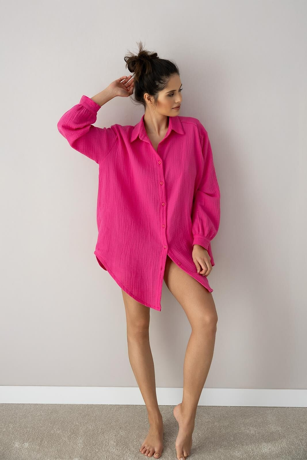 Camicia da donna in mussola di cotone - magenta