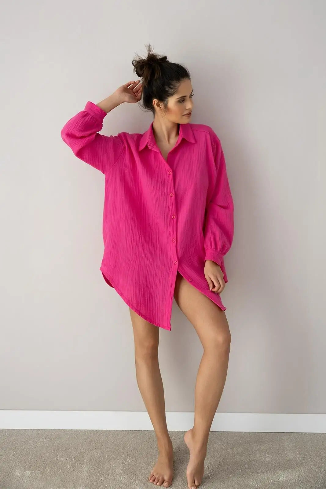 Camicia da donna in mussola di cotone - magenta