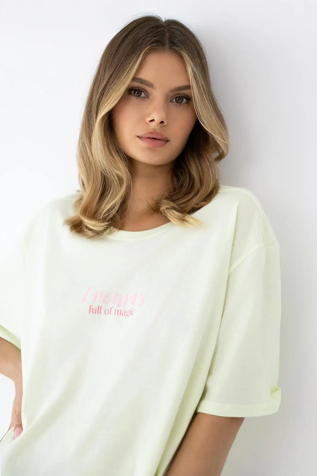 Camicia da notte comfort in cotone con scritta glam