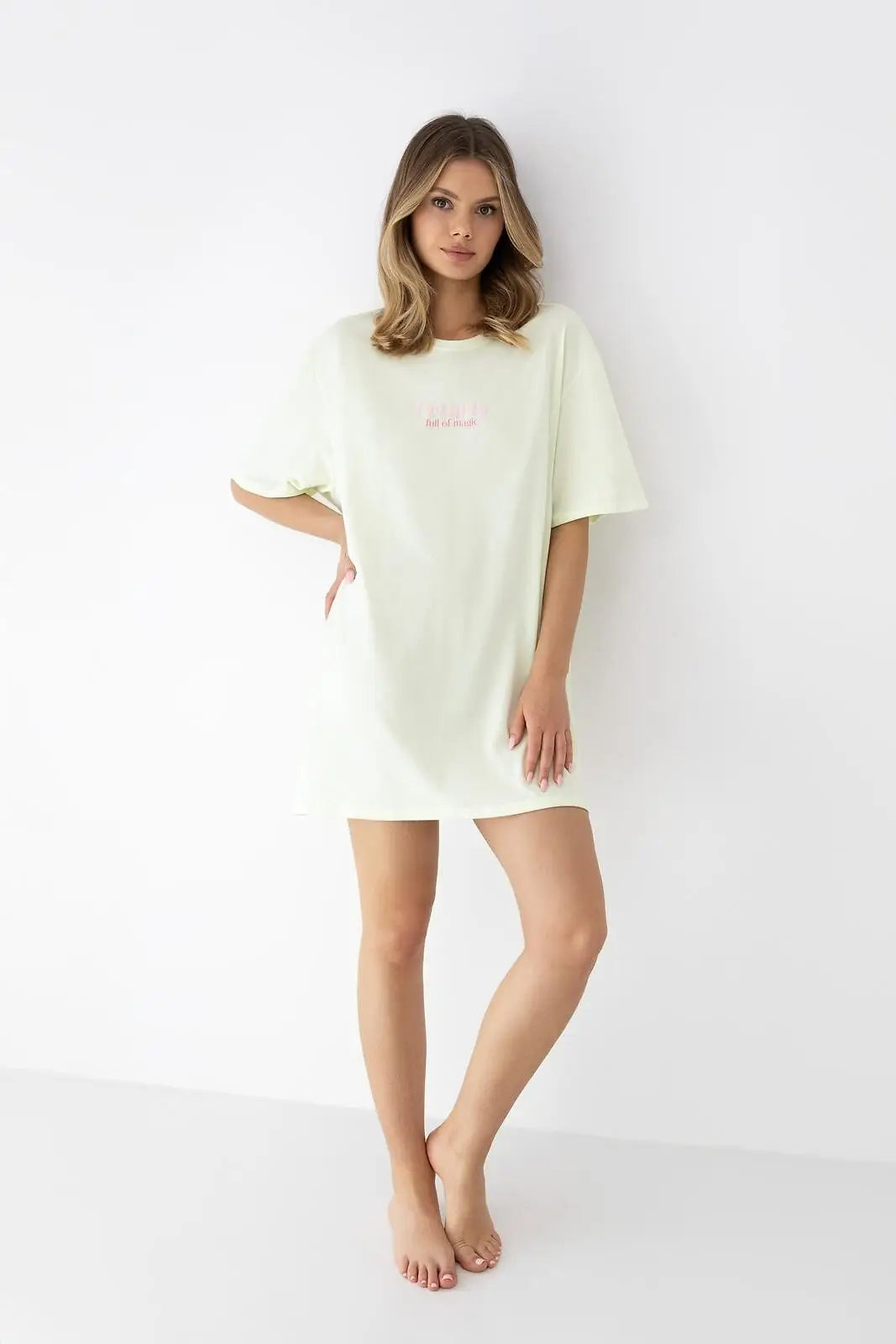 Camicia da notte comfort in cotone con scritta glam
