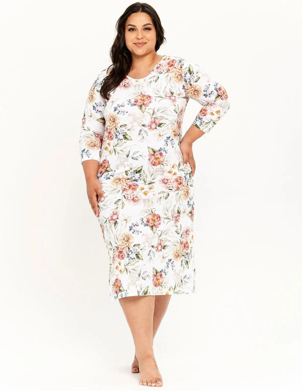 Camicia da notte donna in 100% cotone manica 3/4 - louisa