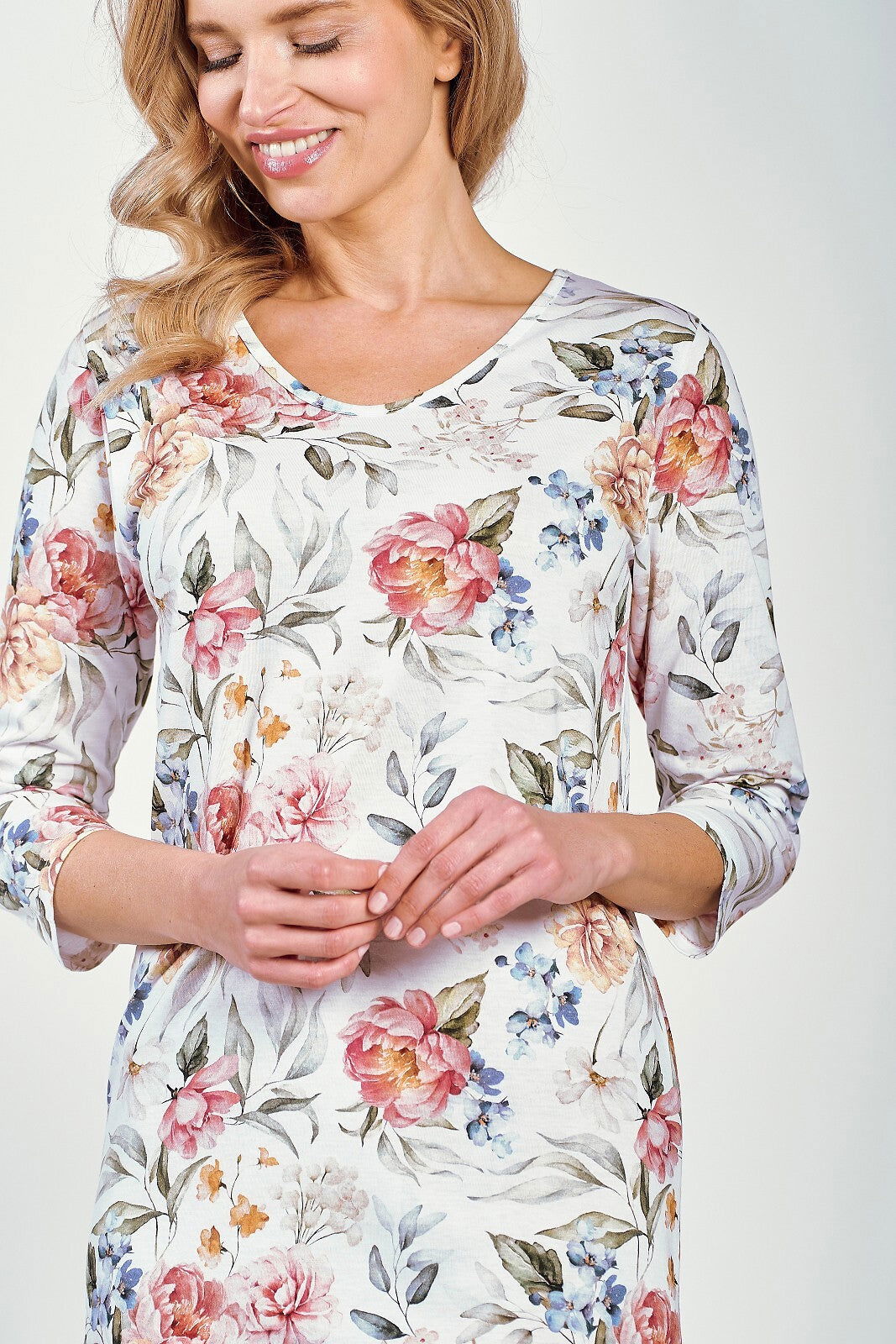 Camicia da notte donna in 100% cotone manica 3/4 - louisa