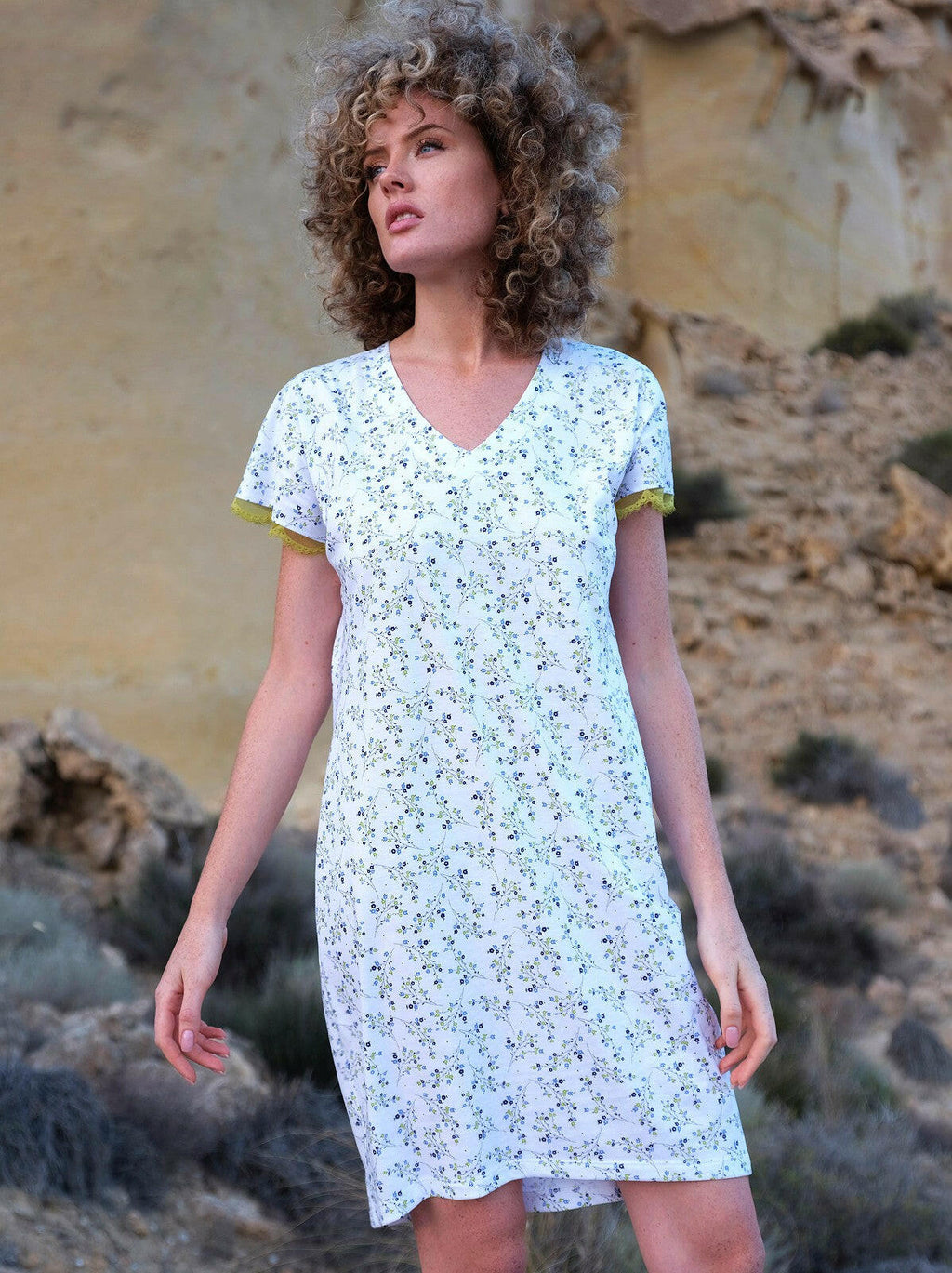 Camicia da notte donna in puro cotone - violet - manica