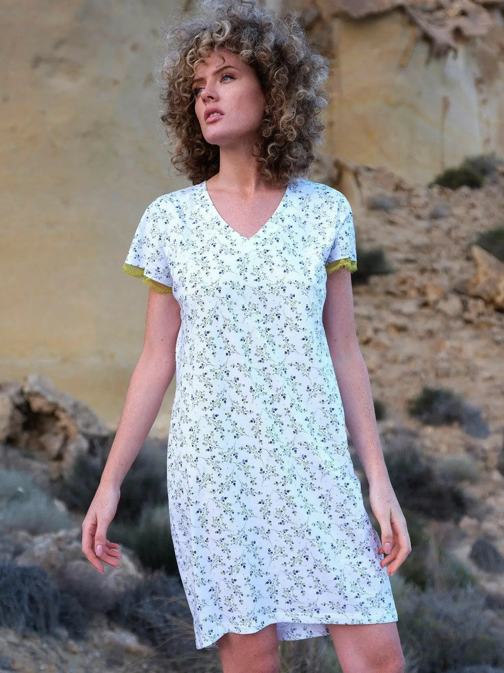 Camicia da notte donna in puro cotone - violet - manica