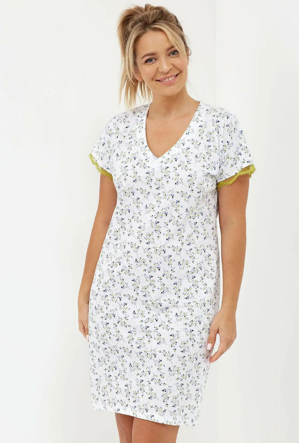 Camicia da notte donna in puro cotone - violet - manica