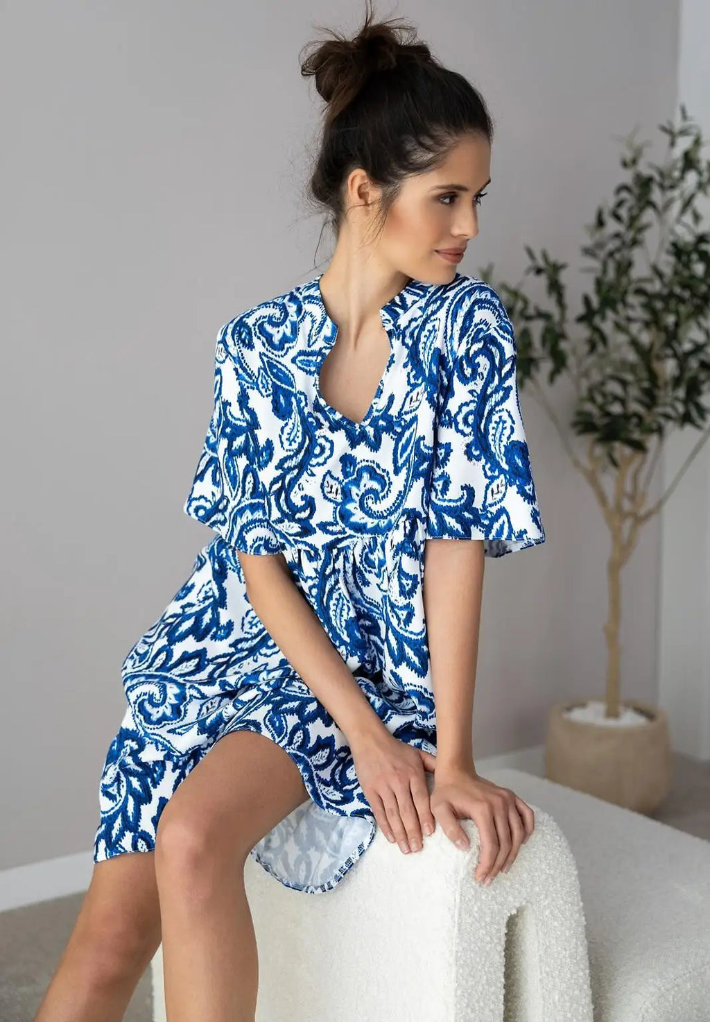 Camicia da notte donna in viscosa - luna - zaffiro