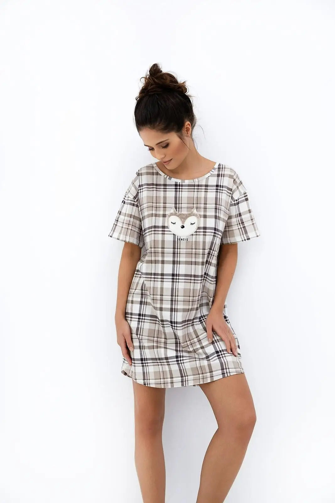 Camicia da notte a maniche corte in cotone quadri | adley