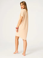 Camicia da notte in modal beige crema con motivi folk