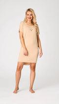 Camicia da notte in modal beige crema con motivi folk