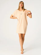 Camicia da notte in modal beige crema con motivi folk