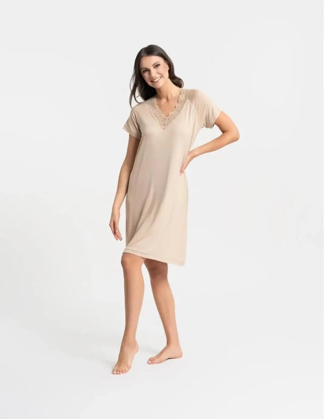 Camicia da notte silk-touch – viscosa di bambù e scollo