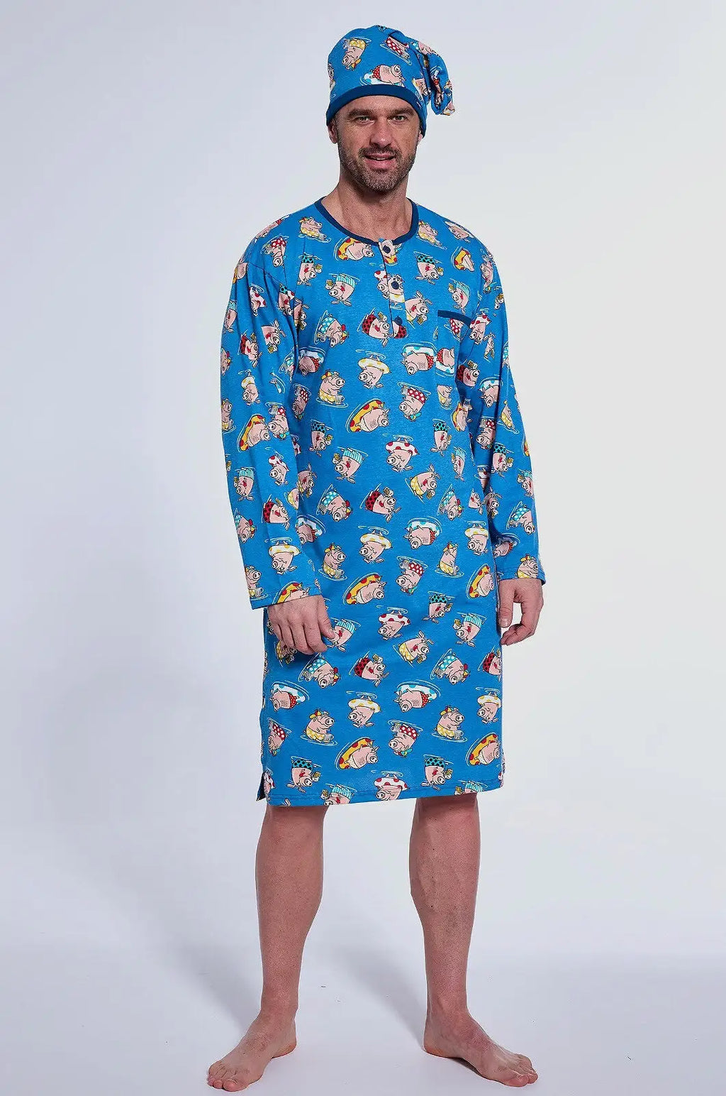 Camicia da notte uomo in puro cotone - maialini al mare