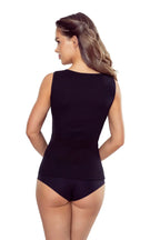 Canotta donna 100% cotone con scollo in pizzo guipure