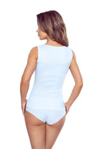 Canotta donna 100% cotone con scollo in pizzo guipure