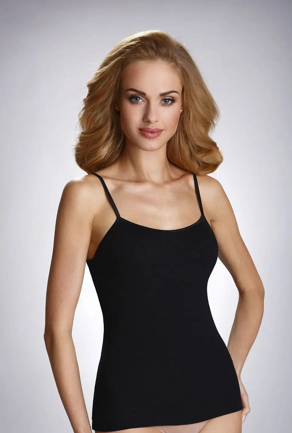 Canotta donna in cotone con spalline sottili e profili raso