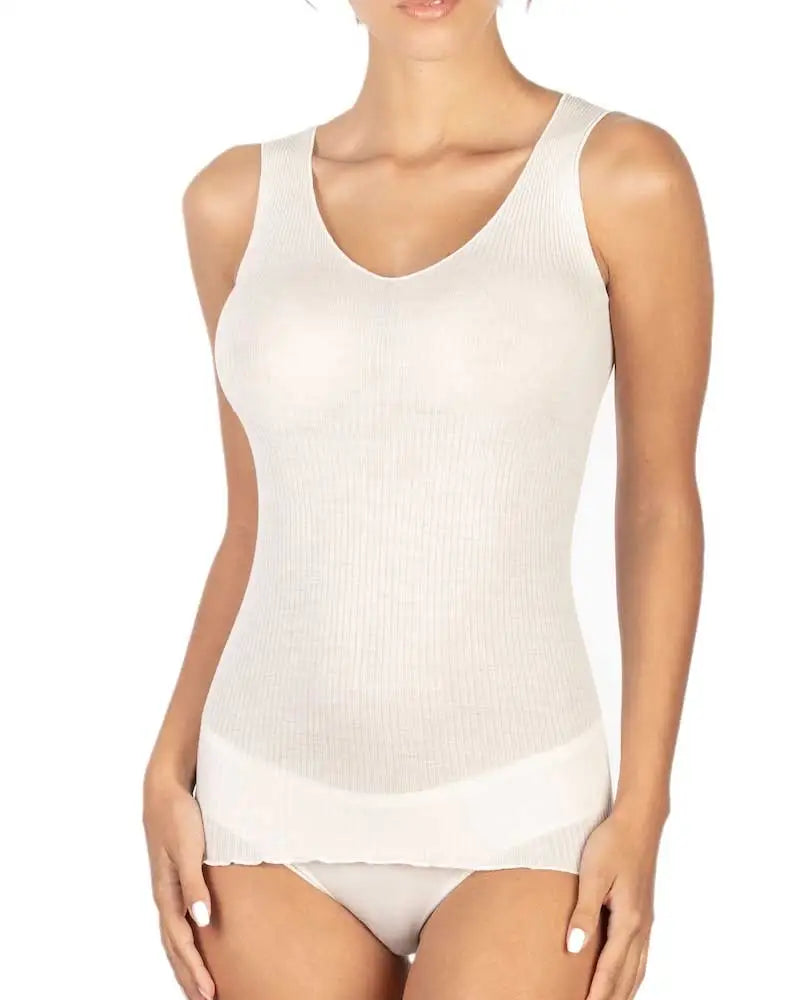 Canotta donna plissé in lana e seta - made italy