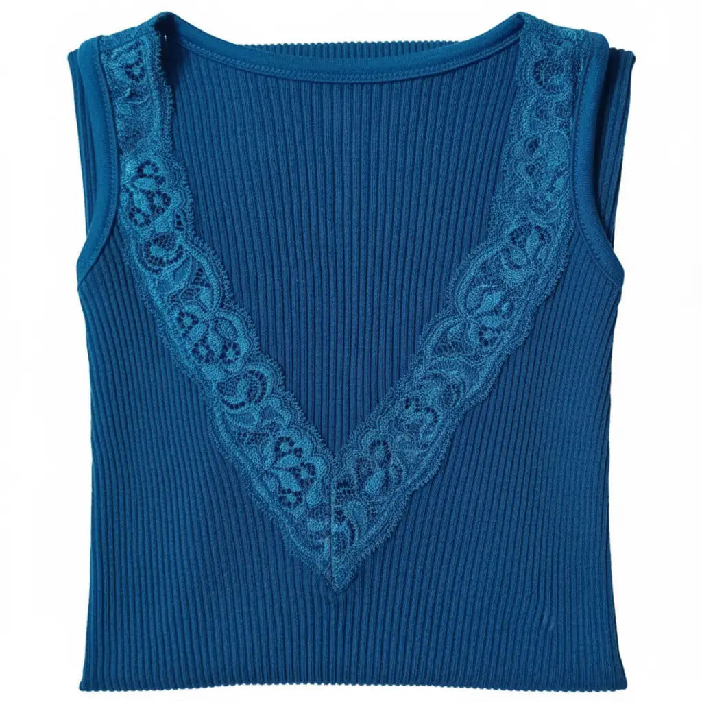 Canotta donna plissé con pizzo in lana e seta - made italy