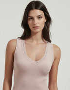 Canotta donna plissé con pizzo in lana e seta - made italy