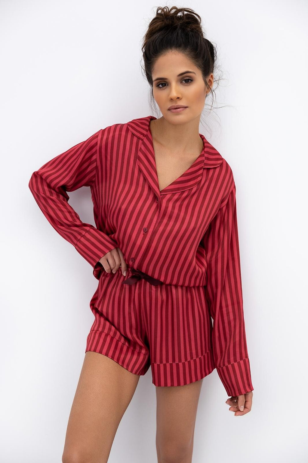 Cherry | pigiama corto aperto da donna in viscosa a righe