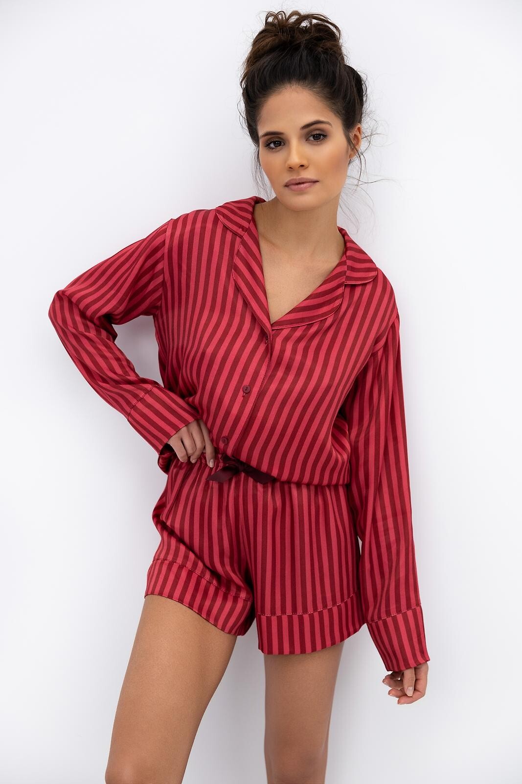 Cherry | pigiama corto aperto da donna in viscosa a righe