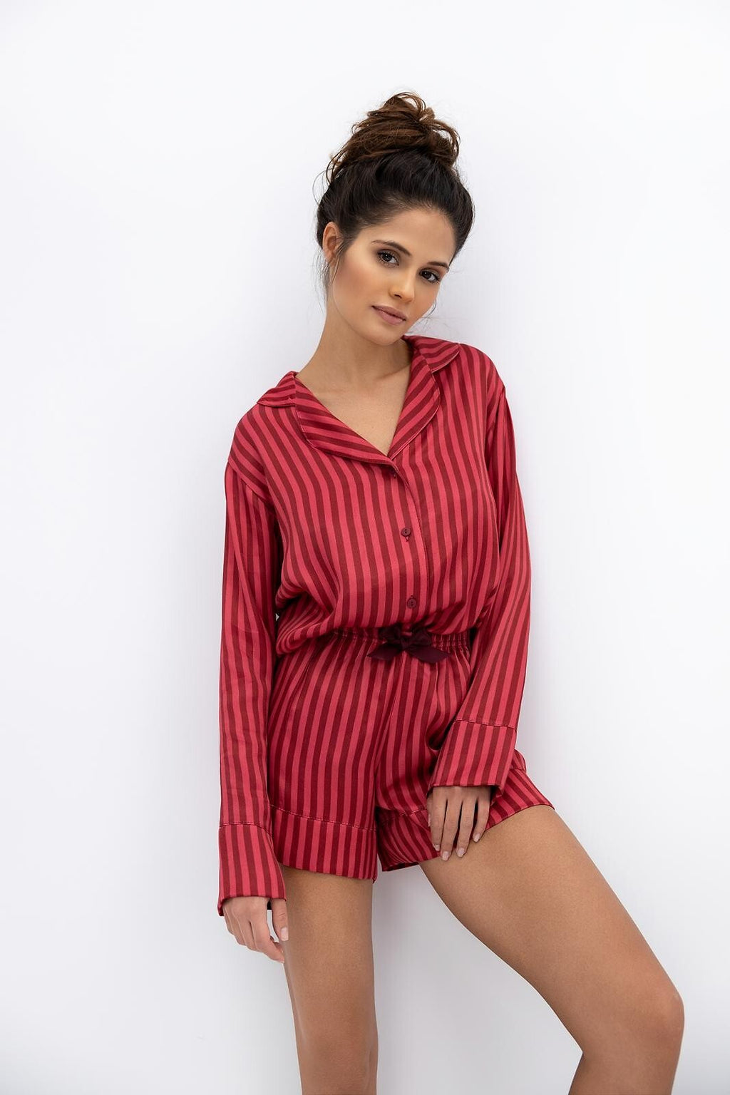 Cherry | pigiama corto aperto da donna in viscosa a righe