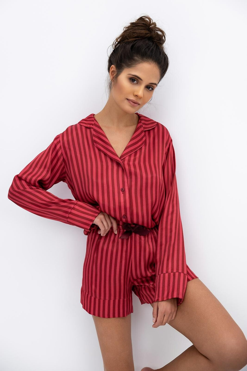Cherry | pigiama corto aperto da donna in viscosa a righe