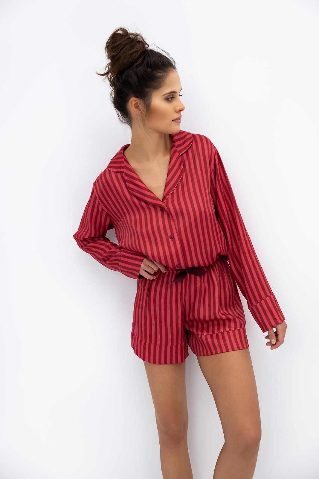 Cherry | pigiama corto aperto da donna in viscosa a righe