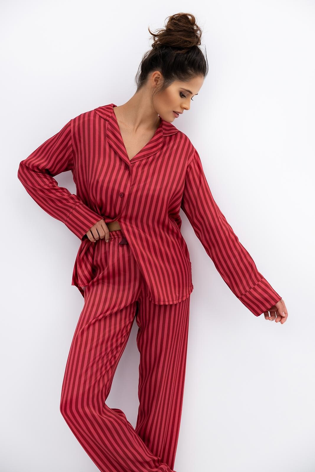 Cherry | pigiama lungo aperto da donna in viscosa a righe