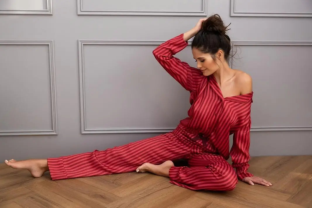Cherry | pigiama lungo aperto da donna in viscosa a righe