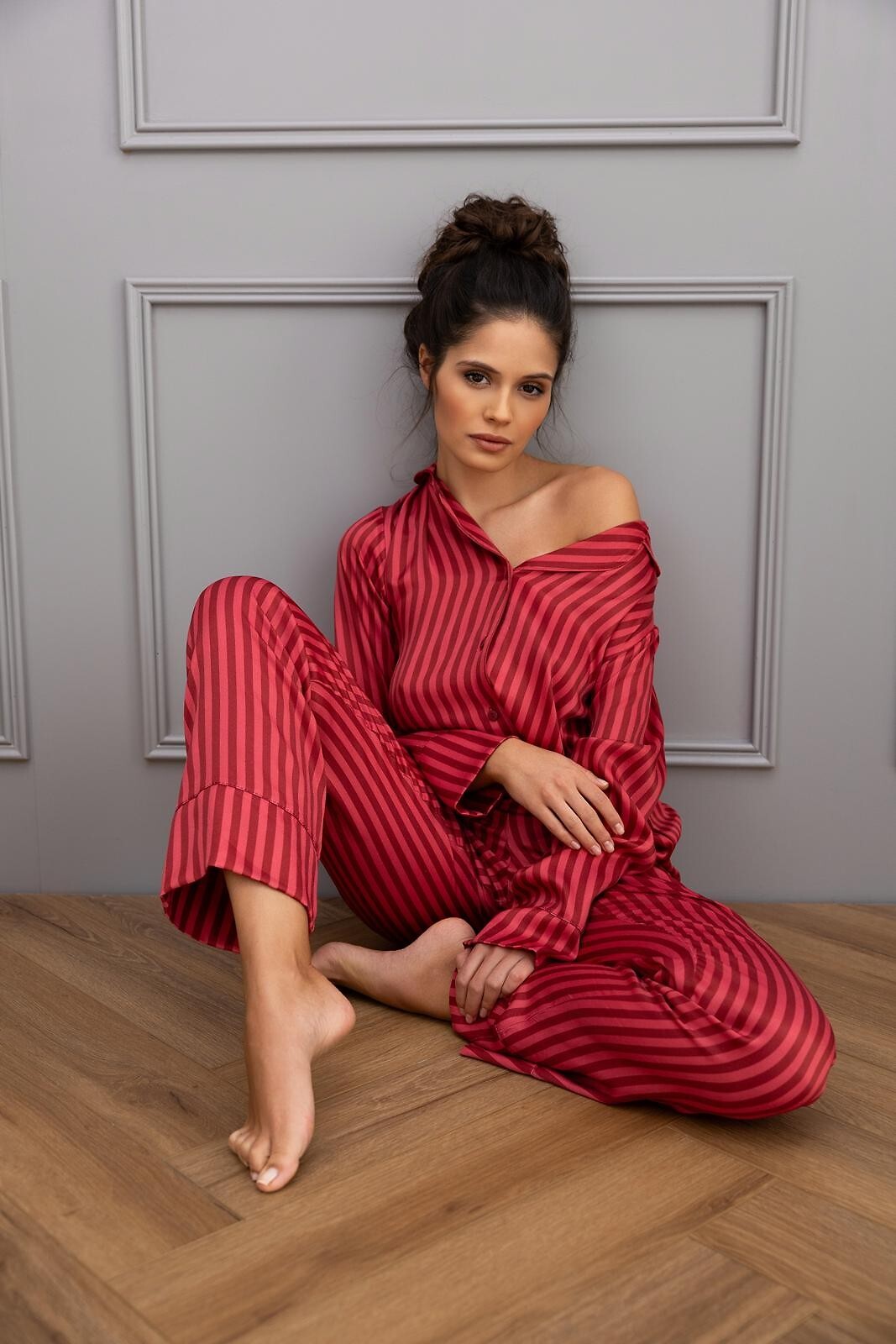 Cherry | pigiama lungo aperto da donna in viscosa a righe