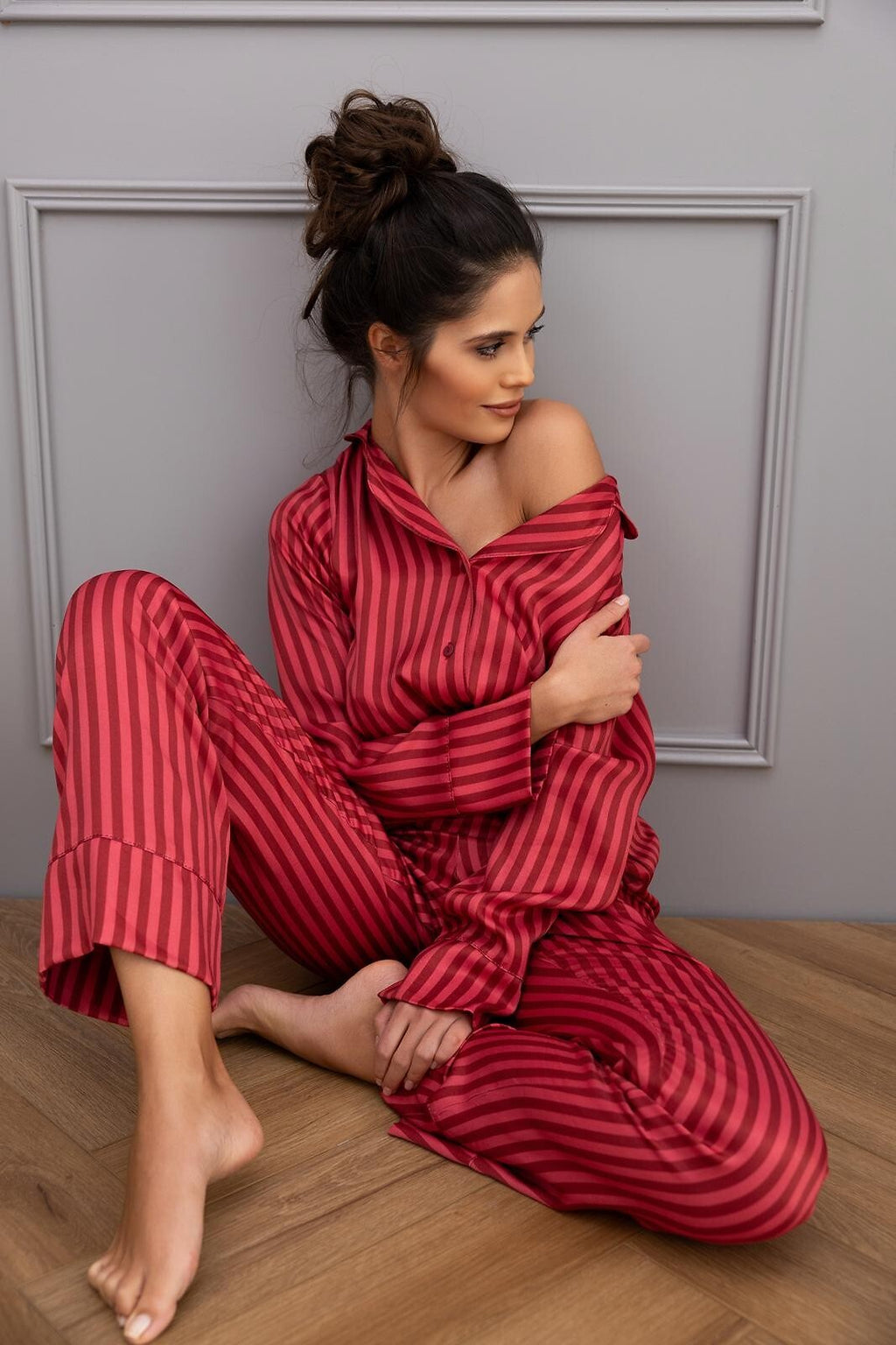 Cherry | pigiama lungo aperto da donna in viscosa a righe