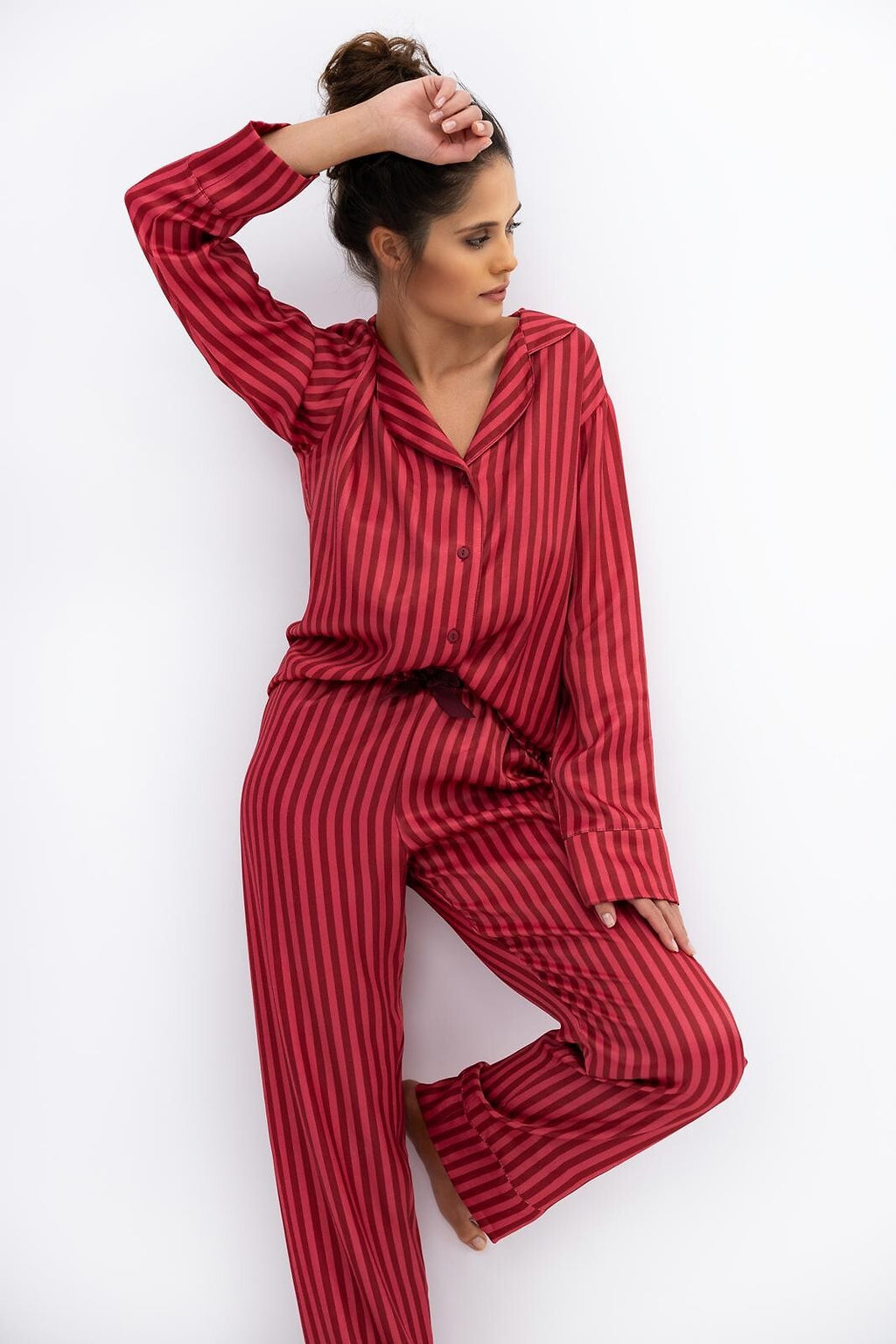 Cherry | pigiama lungo aperto da donna in viscosa a righe