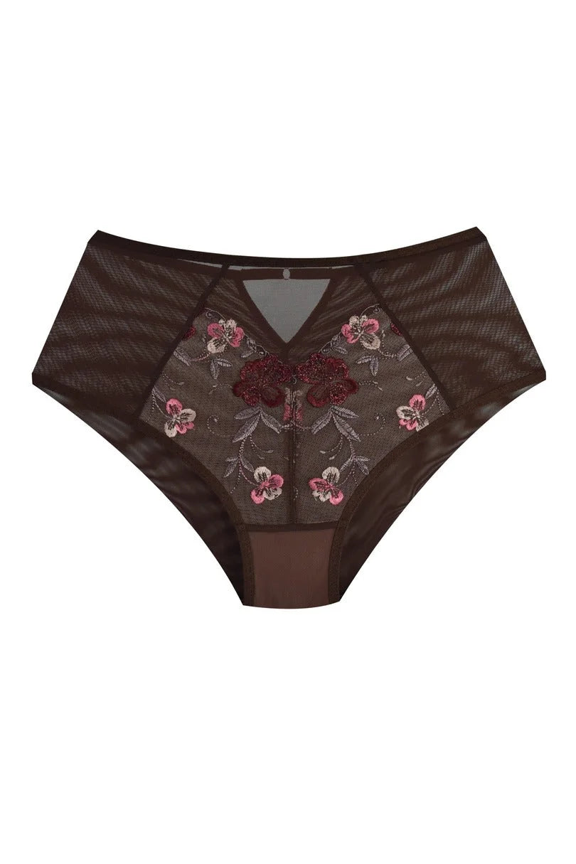 Chocolate - slip da donna dark in tulle e ricamo floreale