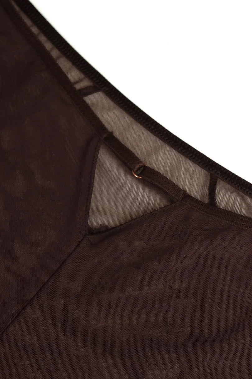 Chocolate - slip da donna dark in tulle e ricamo floreale