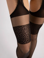 Collant 3d effetto finta autoreggente con stampa animalier