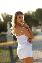 Completo due pezzi in raso liscio - canotta e shorts | karen