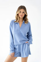 Completo homewear azzurro denim con colletto polo (blaire)