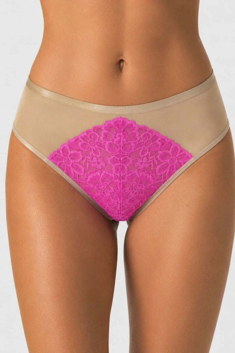 Crazy pink - slip contenitivo vita alta pizzo rosa