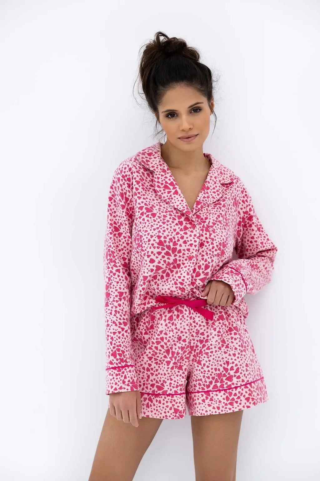 Cuoricini | pigiama corto da donna in flanella di cotone